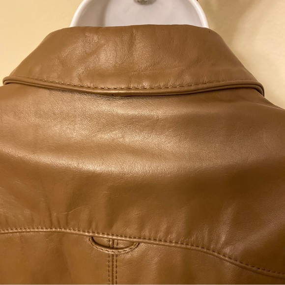 ❤️ SOLD Vintage Etienne Aigner Brown Leather 2 Button Jacket Gold Metal Size 12 - Picture 12 of 16